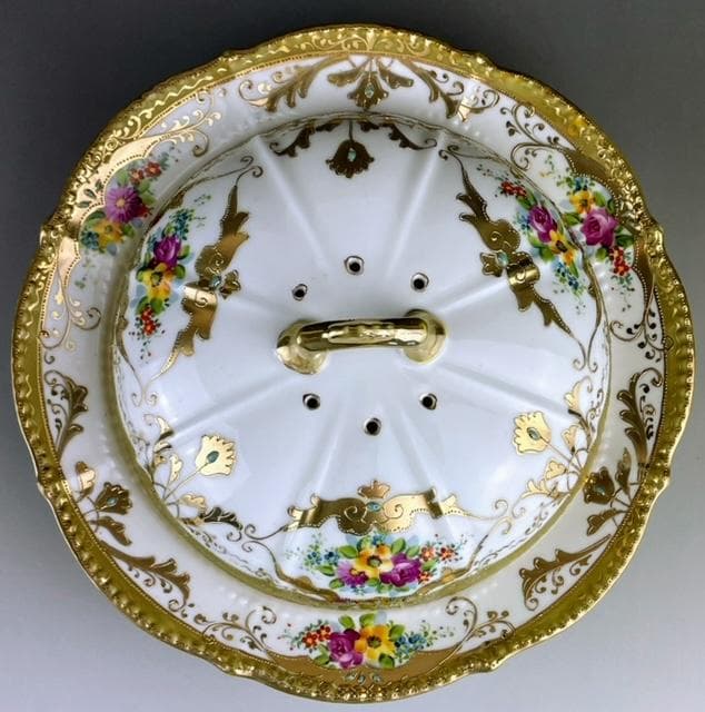 【希少】オールドノリタケ ２３㎝ 花紋蓋付き金盛り皿 深皿 ボウル 金彩