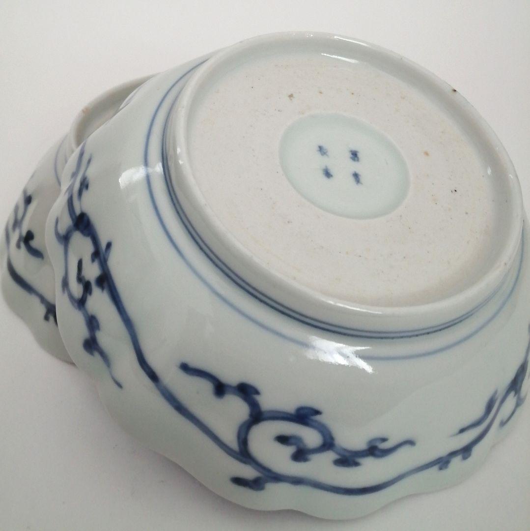 古伊万里　江戸中期　染付　蛸唐草　なます皿　２客