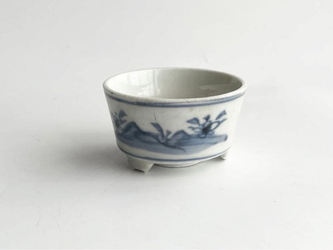 骨董　アンティーク　藍九谷　古伊万里　染付　香炉　三つ足　ミニ香炉　香爐　盆栽鉢