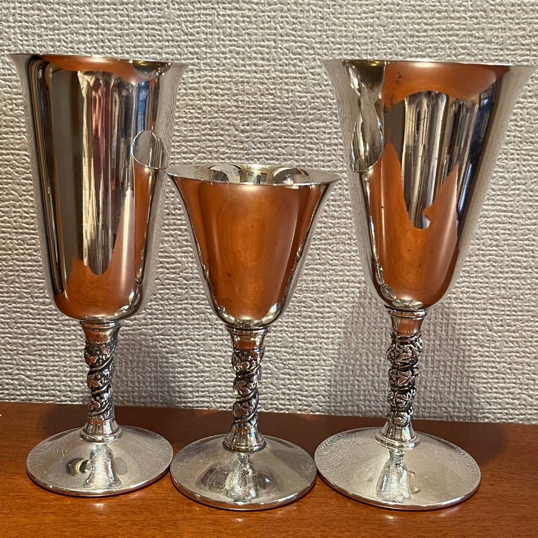 スペイン　アンティーク　シルバープレート　ワイングラス　酒器　純銀P 3客