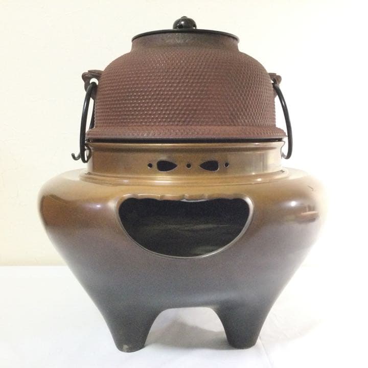 唐銅朝鮮風炉 敬典茶釜 人間国宝 供箱付 茶道具 B494