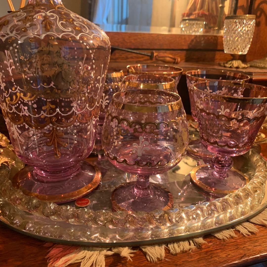 ヴェネチア　ムラーノガラス　デキャンタセット　8点　アレキサンドライトガラス