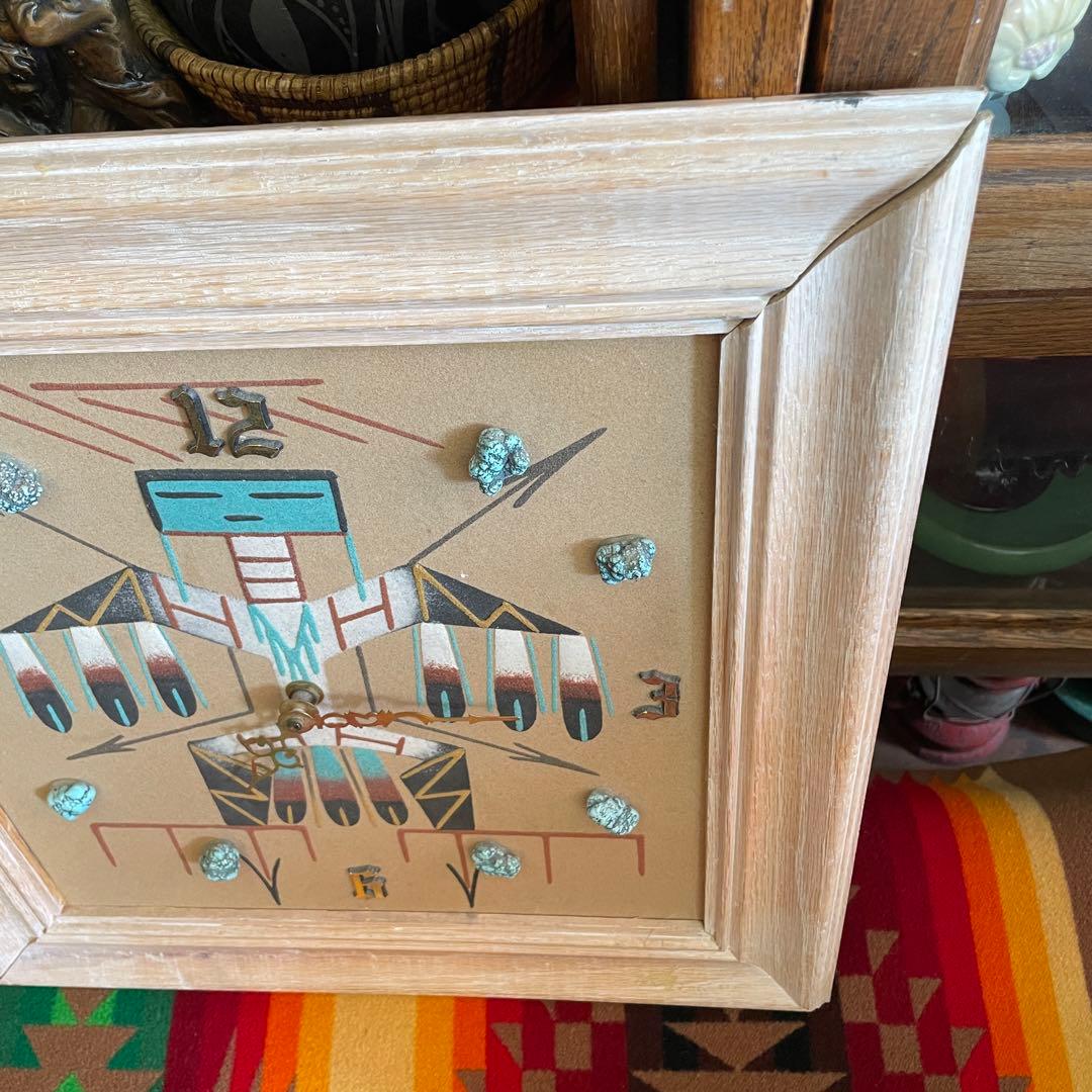 希少品！70's〜ネイティブアメリカン　ナバホ族サンドペイント砂絵の壁掛け時計