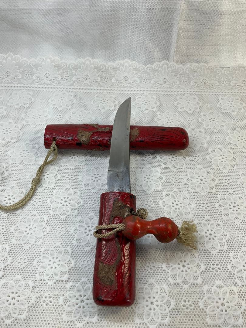 残欠刀　合法サイズ　ナイフ　伝統的な赤い木製ハンドルの刀