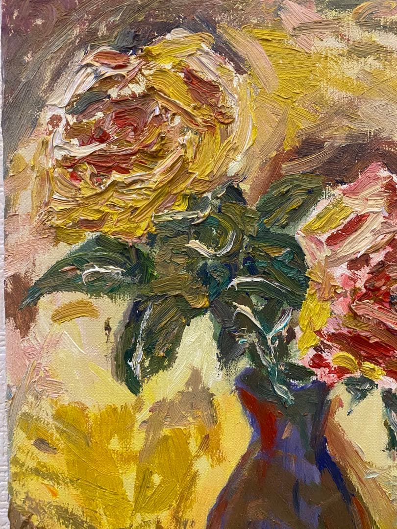 油彩画　【薔薇と花瓶】F3