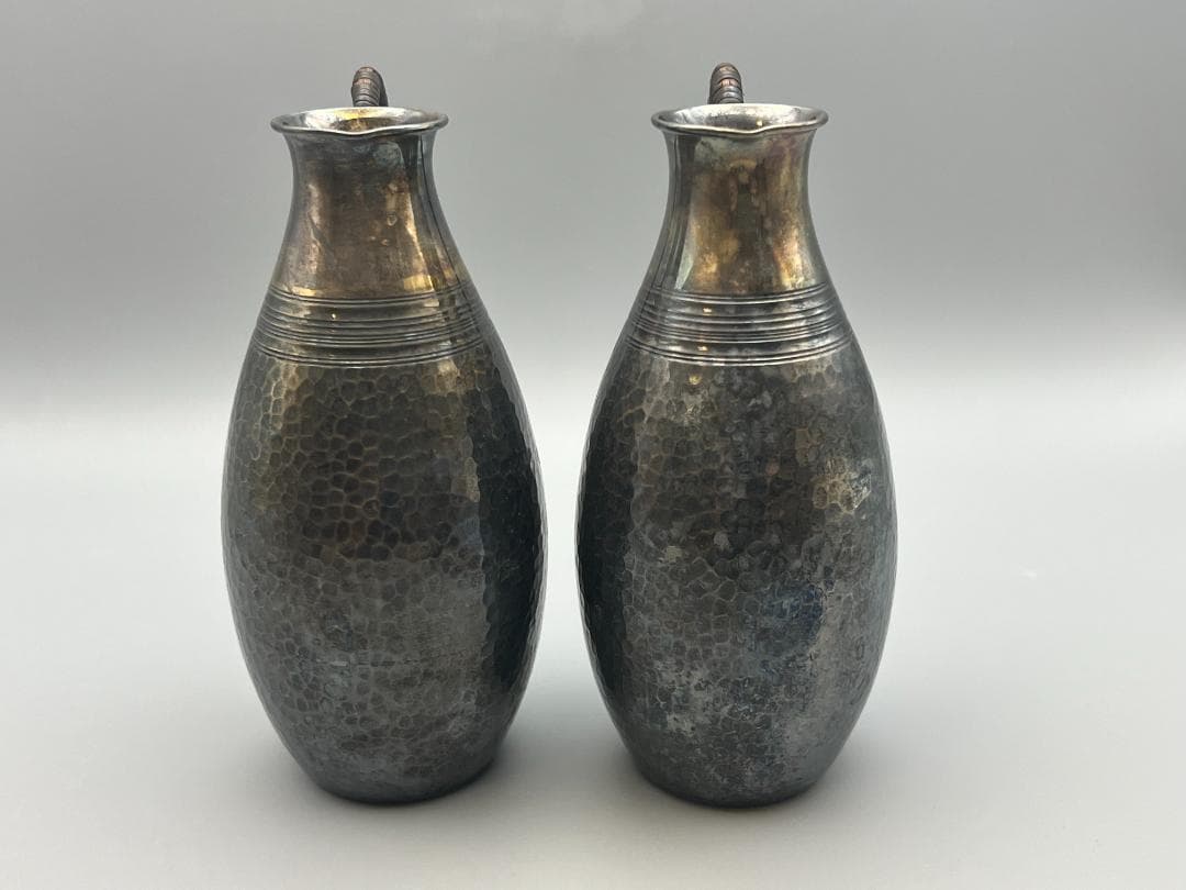 【海】山崎謹製　酒器セット　純銀製　徳利＆お猪口(ぐい呑)　総重量約284.5ｇ