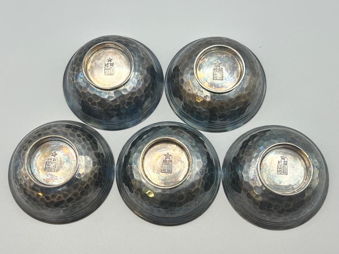 【海】山崎謹製　酒器セット　純銀製　徳利＆お猪口(ぐい呑)　総重量約284.5ｇ