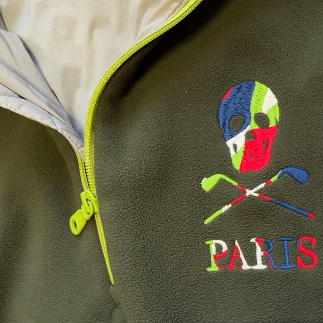 極美品 近年　マークアンドロナ ハーフジップ フリース　裏地付　スカル　カーキ