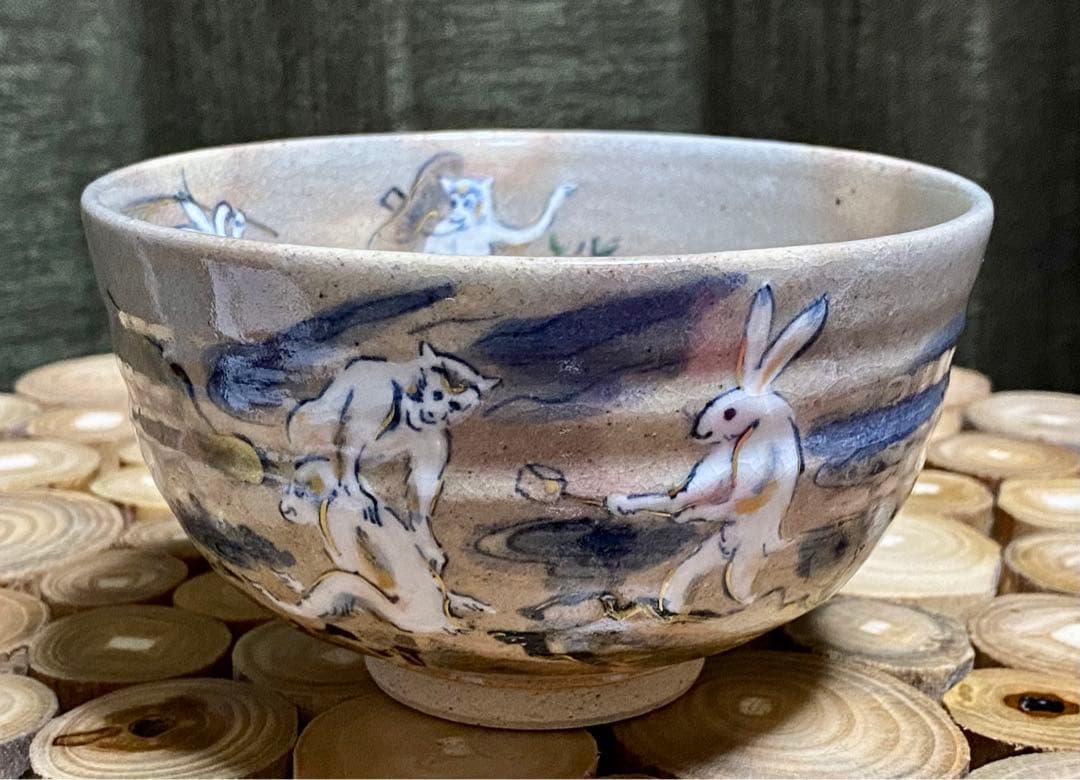 乾山 猿に兎 茶碗 寺尾陶象 造
