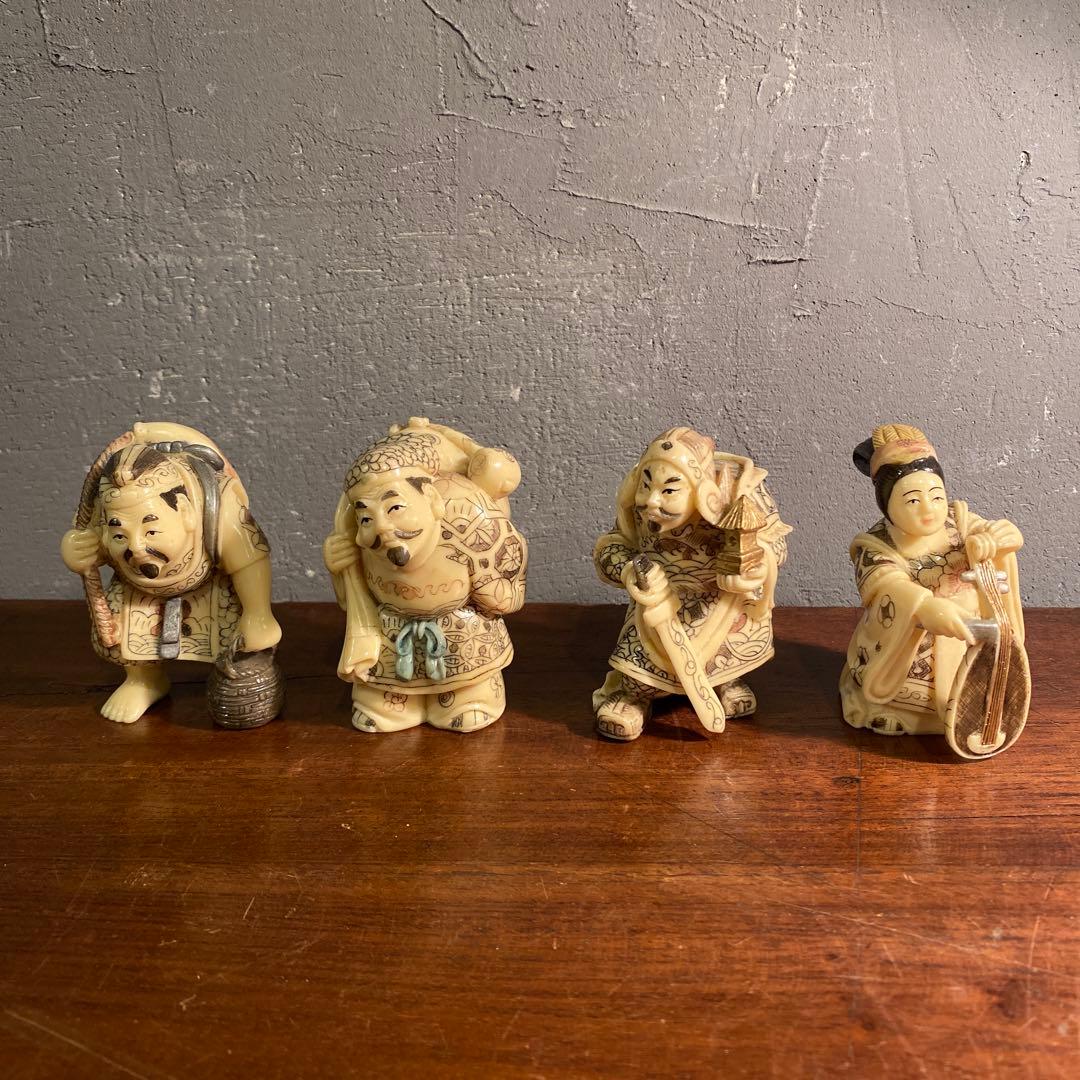 骨董品 和彫七福神 置物 置根付 オブジェ 置物 コレクション 雅俊 在銘