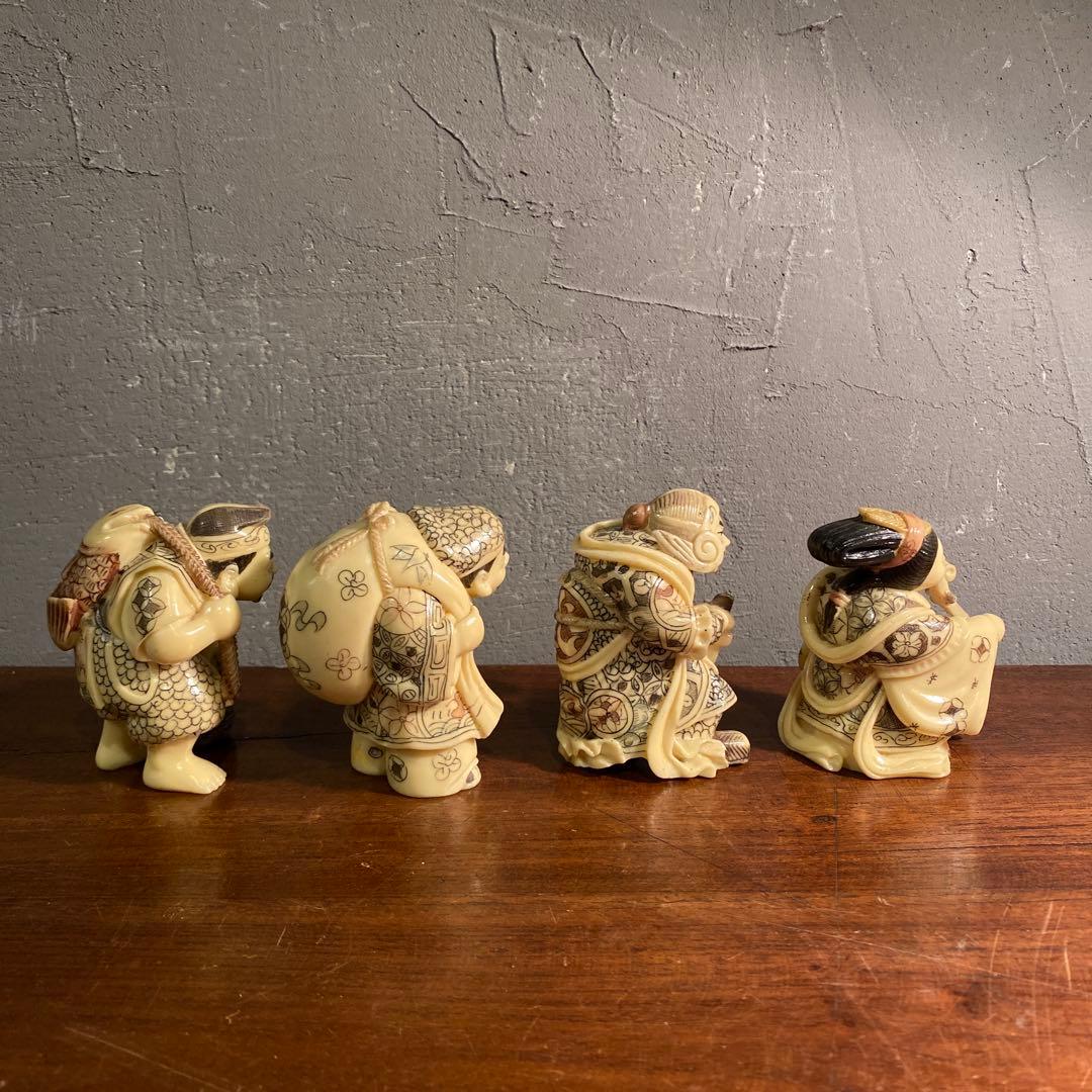 骨董品 和彫七福神 置物 置根付 オブジェ 置物 コレクション 雅俊 在銘