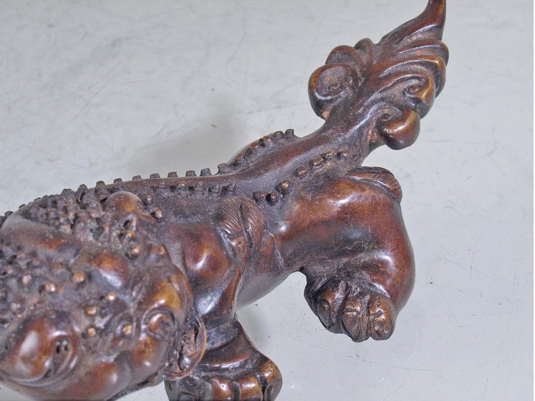 中国　唐物　清時代末期　銅製 獅子の置物G0181A3-2