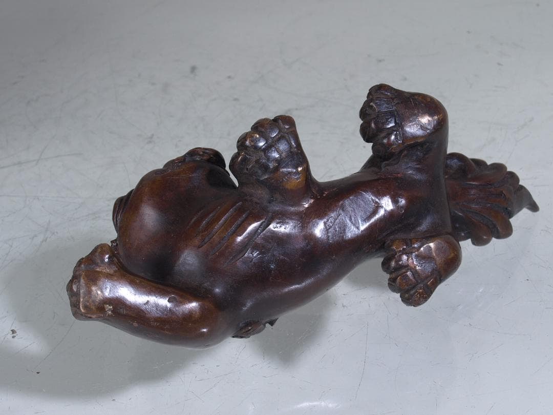 中国　唐物　清時代末期　銅製 獅子の置物G0181A3-2