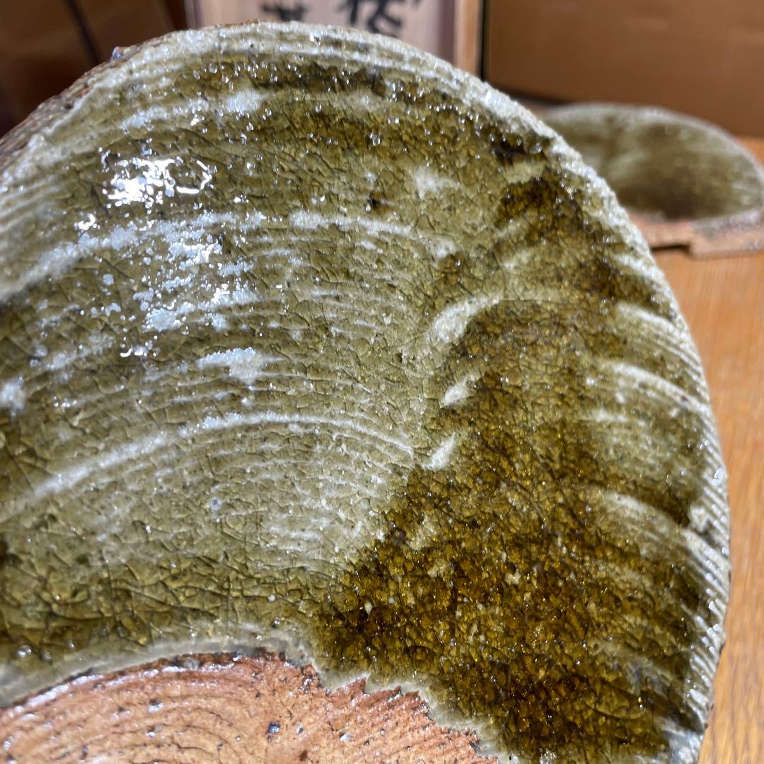 益子焼　坂田甚内　灰釉波状文皿五客　共箱