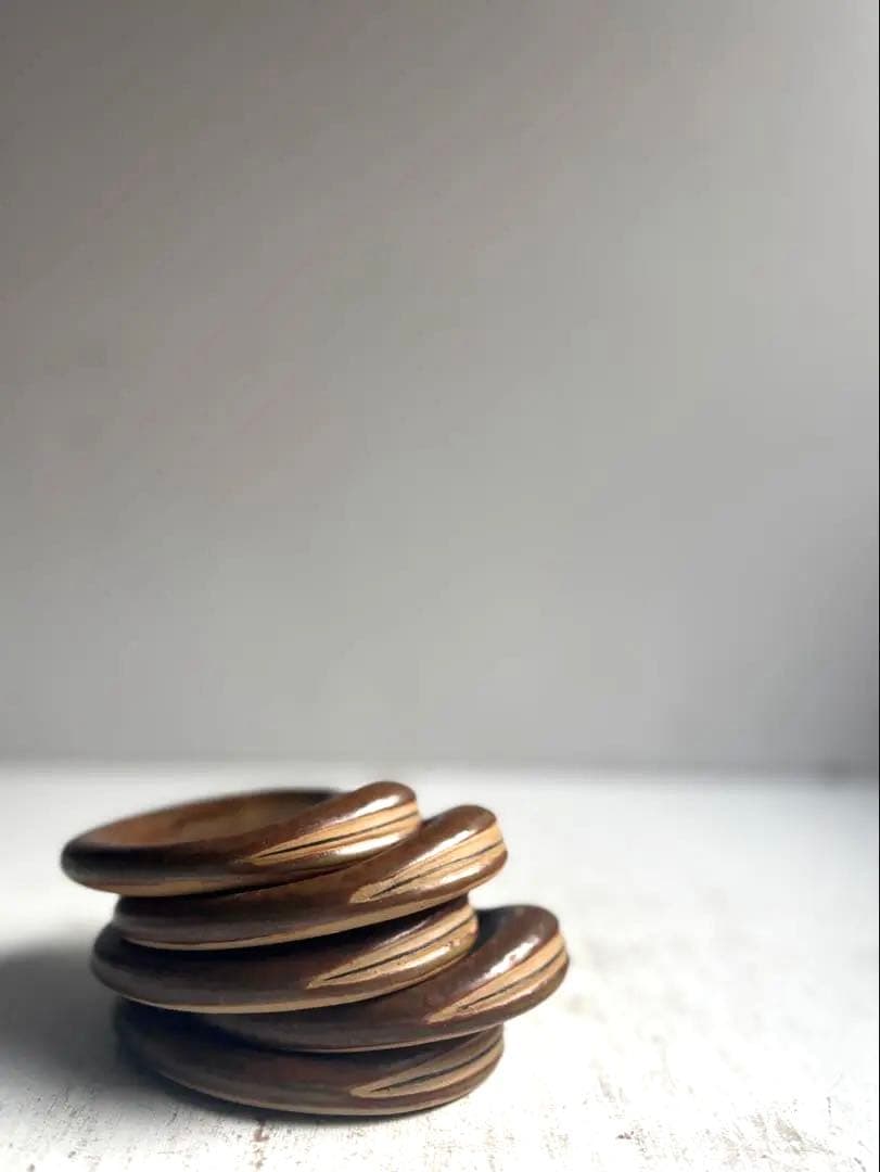 813 民芸 備前焼 作家作品 銘有 ヴィンテージ 豆皿 そら豆型小皿 5枚組