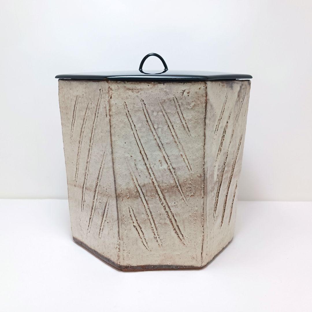 Y2718-1 茶道具 萩焼 大野瑞峰 七角水指 共箱　#5