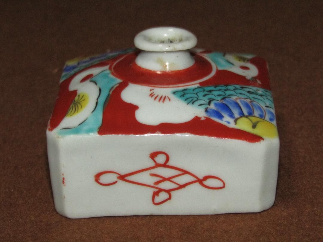 【色絵　草花紋図　四方　油壷　三点】古伊万里