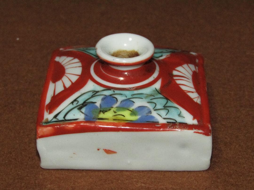 【色絵　草花紋図　四方　油壷　三点】古伊万里