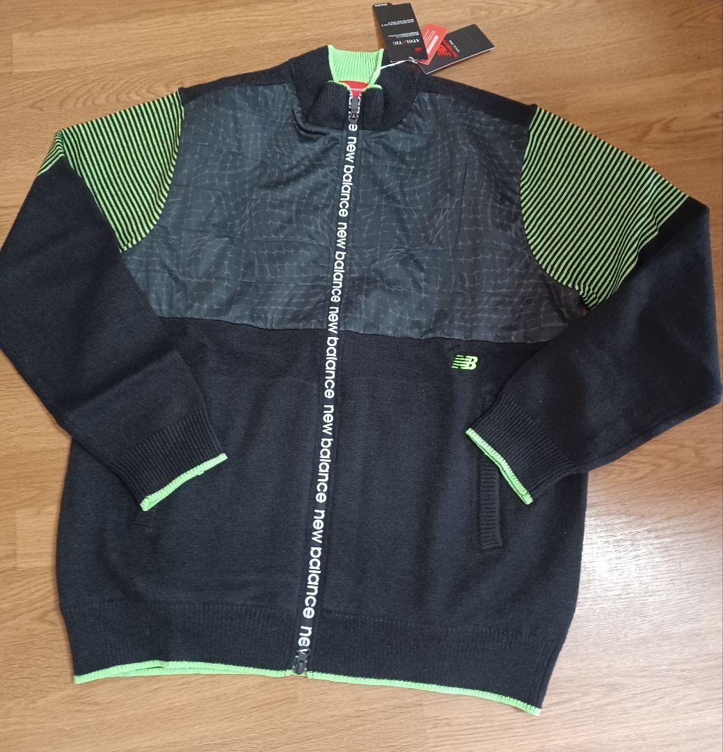 新品✰newbalanceボーダー×スパイダーウェブ蓄熱保温 防風ニットブルゾン