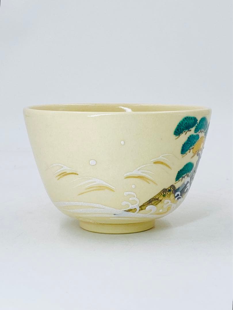 【通次阿山】呉須色絵松島 茶碗 桐共箱 底部在銘　茶道具　京焼