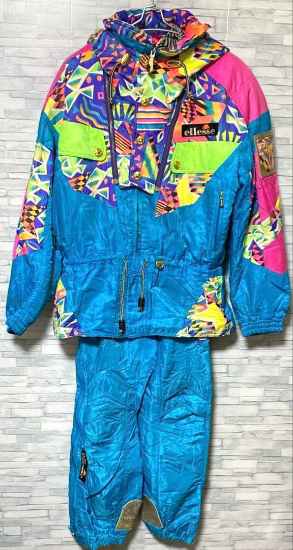 ellesseエレッセ スキーウェア 上下セット 下つなぎ 総柄 ヴィンテージ