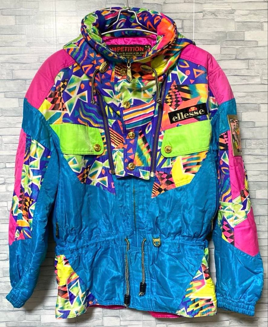 ellesseエレッセ スキーウェア 上下セット 下つなぎ 総柄 ヴィンテージ
