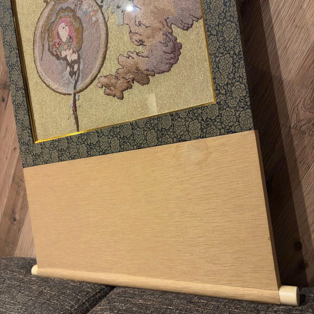 文化刺繍 慈母観音図 着色絹本 仏画 仏教美術 悲母観音 刺繍画 刺繍アート