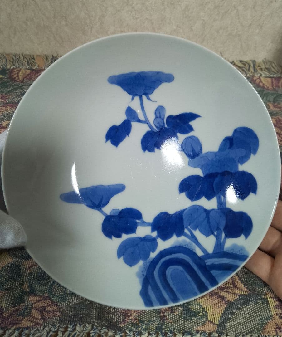 古伊万里 藍鍋島花文皿 後期鍋島 江戸後期