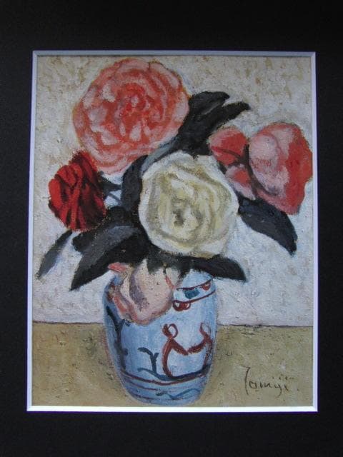 北川民次、「薔薇」、希少な額装用画集より、新品高級額装付