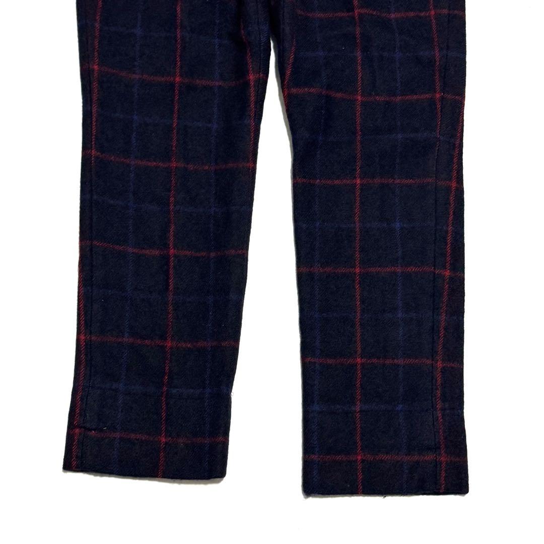 良好 ラフアンドスウェル ウールチェックパンツ ネイビー赤 防寒高級感漂う大人気