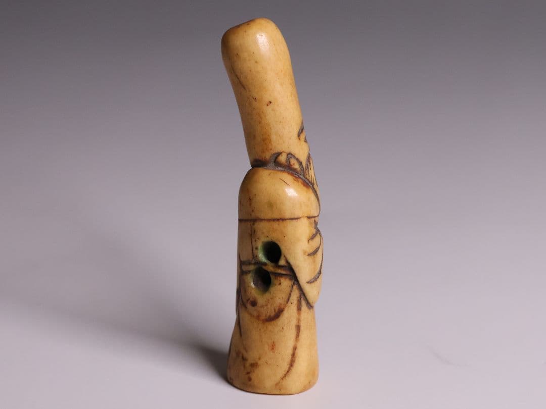 時代 堤物 根付 鹿角 老人 筆 仙人 人物 彫刻 提げ物【CM259】