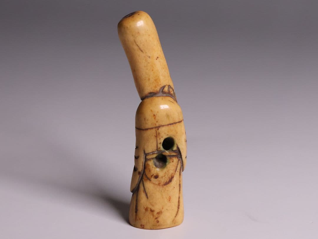 時代 堤物 根付 鹿角 老人 筆 仙人 人物 彫刻 提げ物【CM259】