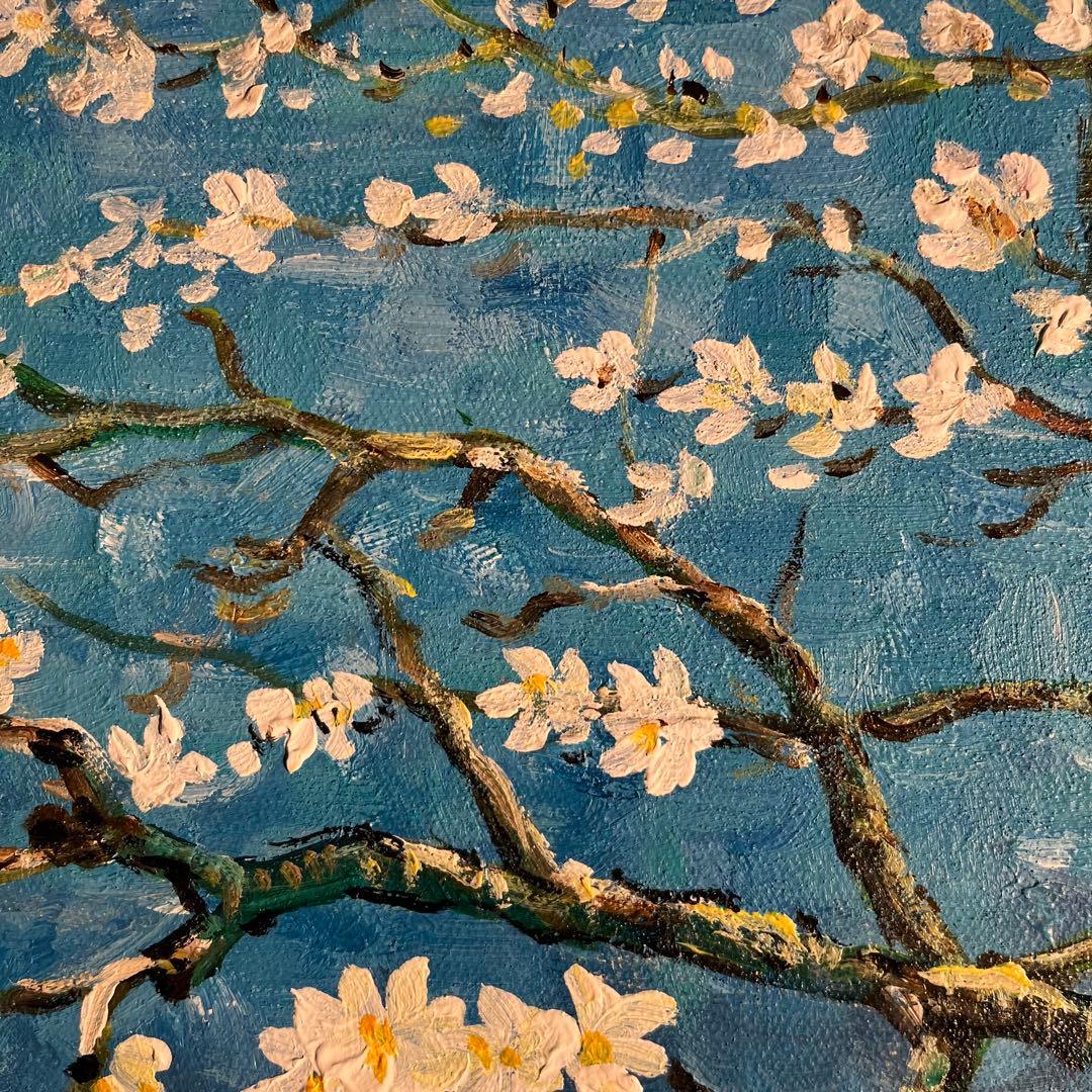 ★秀作★ 手書き油絵 ゴッホ 花咲くアーモンドの枝 額付 肉筆絵画 油彩画