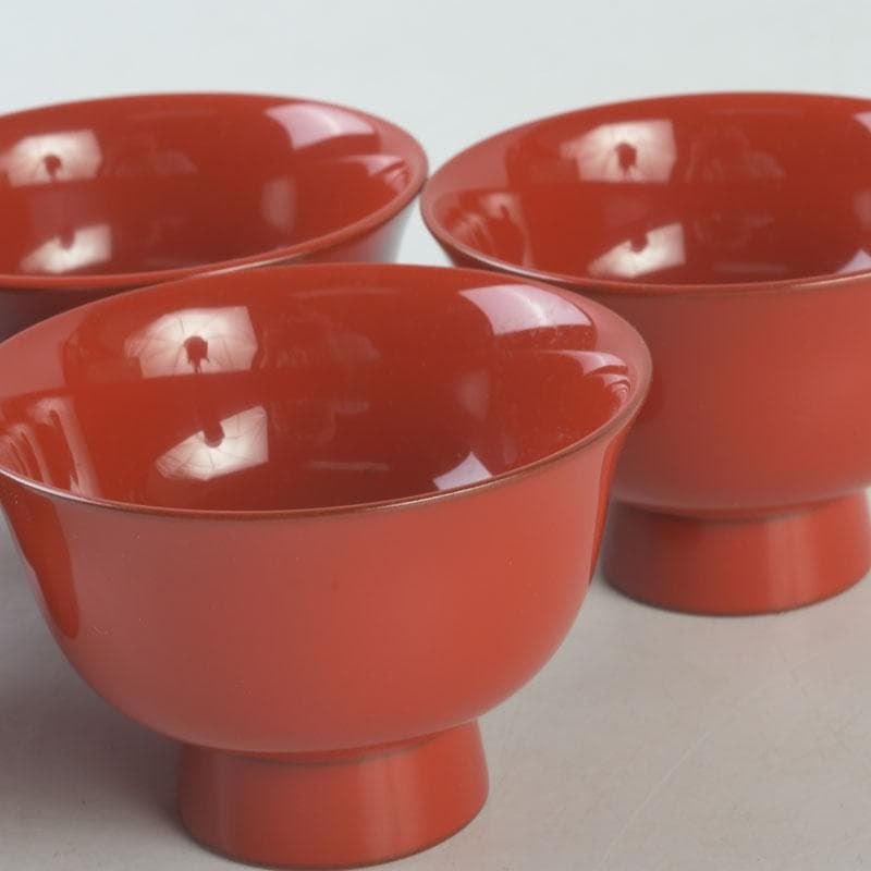 和食器　茶懐石　輪島塗　輪島屋本店謹製　朱塗魚蒔絵　盃　五客　共箱　V　9712