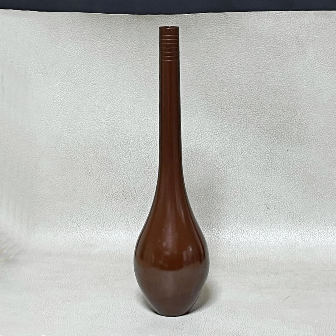 一ノ瀬宗辰 鵬雲斎好写 唐銅 糸目 鶴首花入 共箱 花入 茶道具 【k3667】