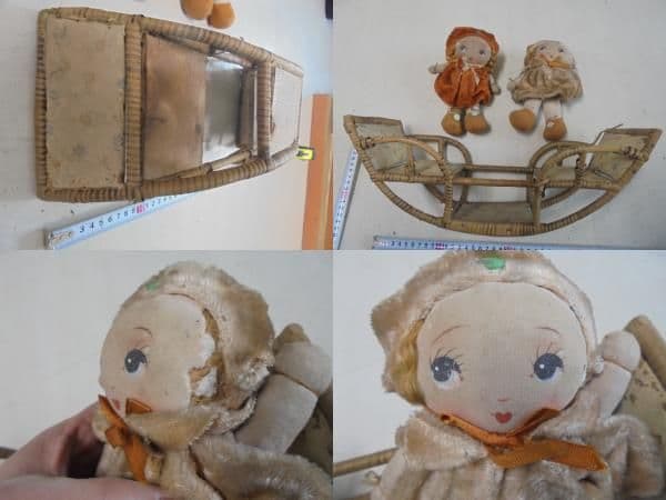 AKa6891　シーソー椅子？付　古い人形セット　当時物