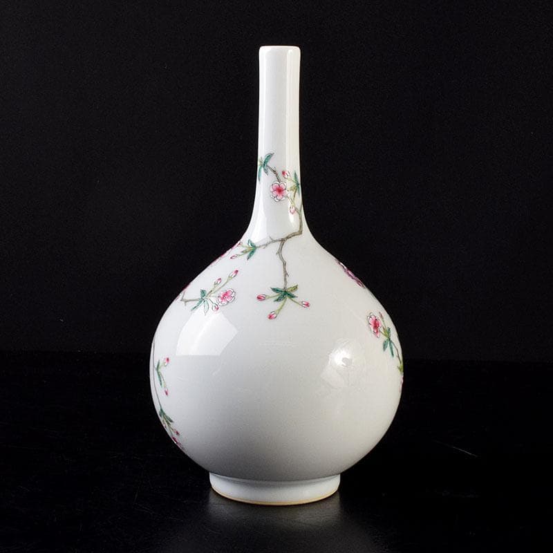 中国　大清乾隆年製　粉彩　牡丹文　長頸瓶　一輪挿　M　R7901E