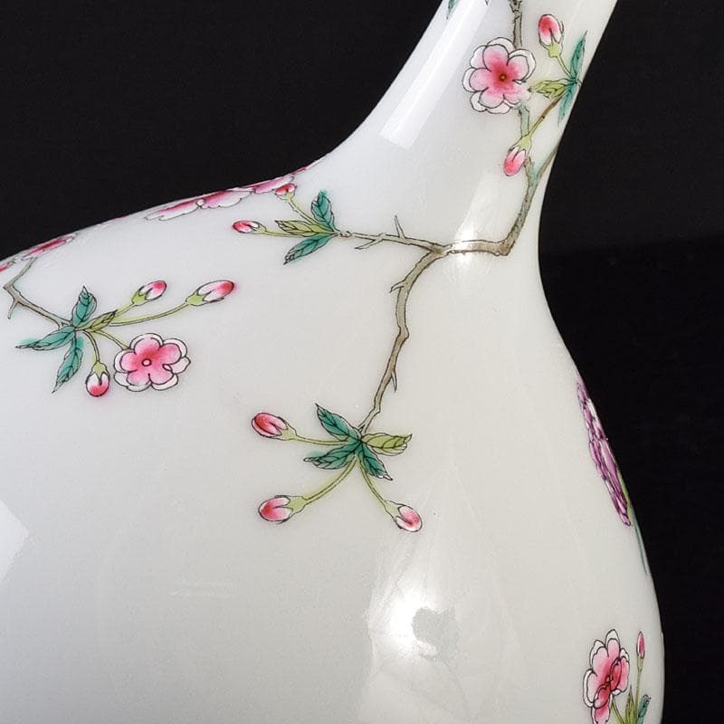 中国　大清乾隆年製　粉彩　牡丹文　長頸瓶　一輪挿　M　R7901E