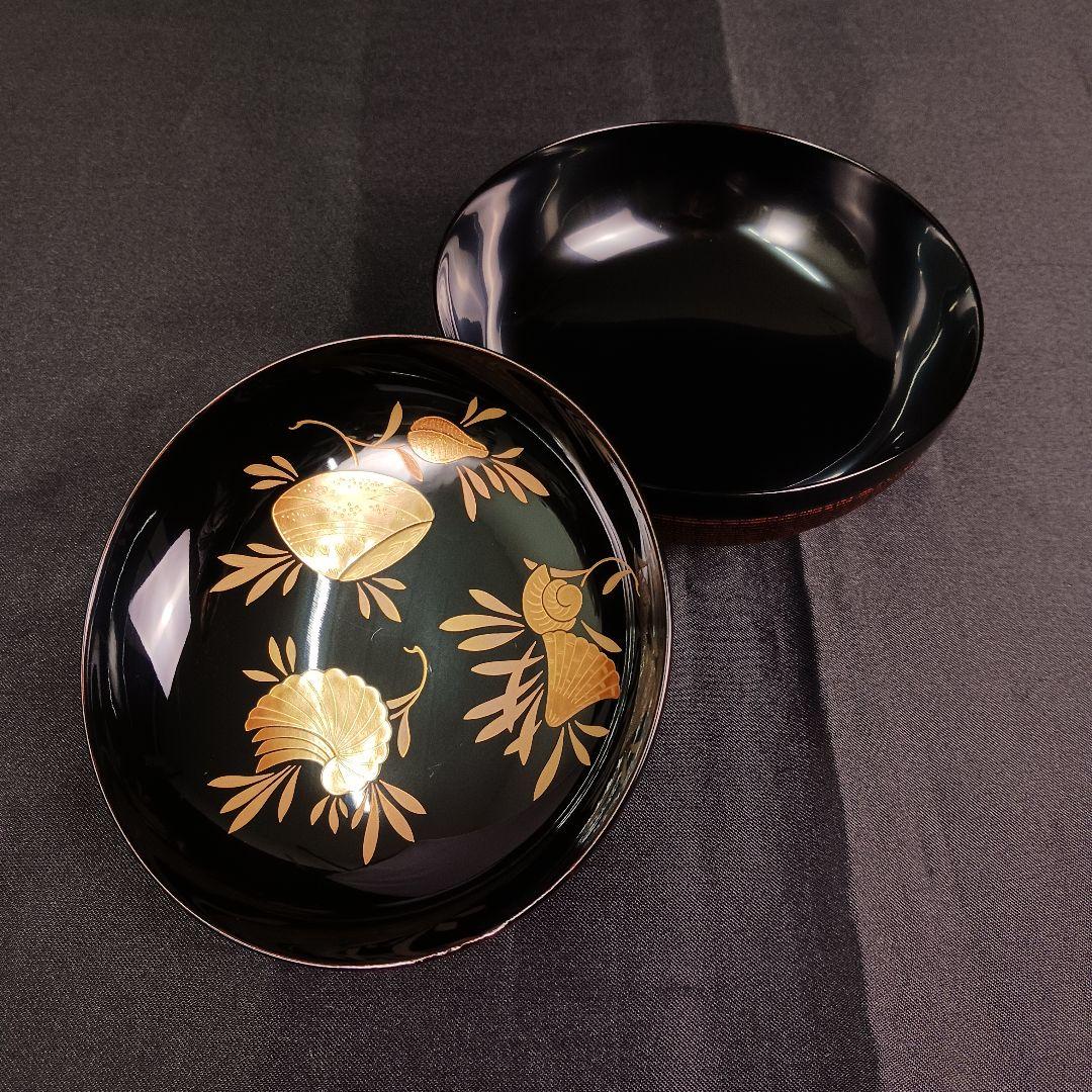 Y3112-1 漆器 貝づくし蒔絵 糸筋椀 9客 共箱