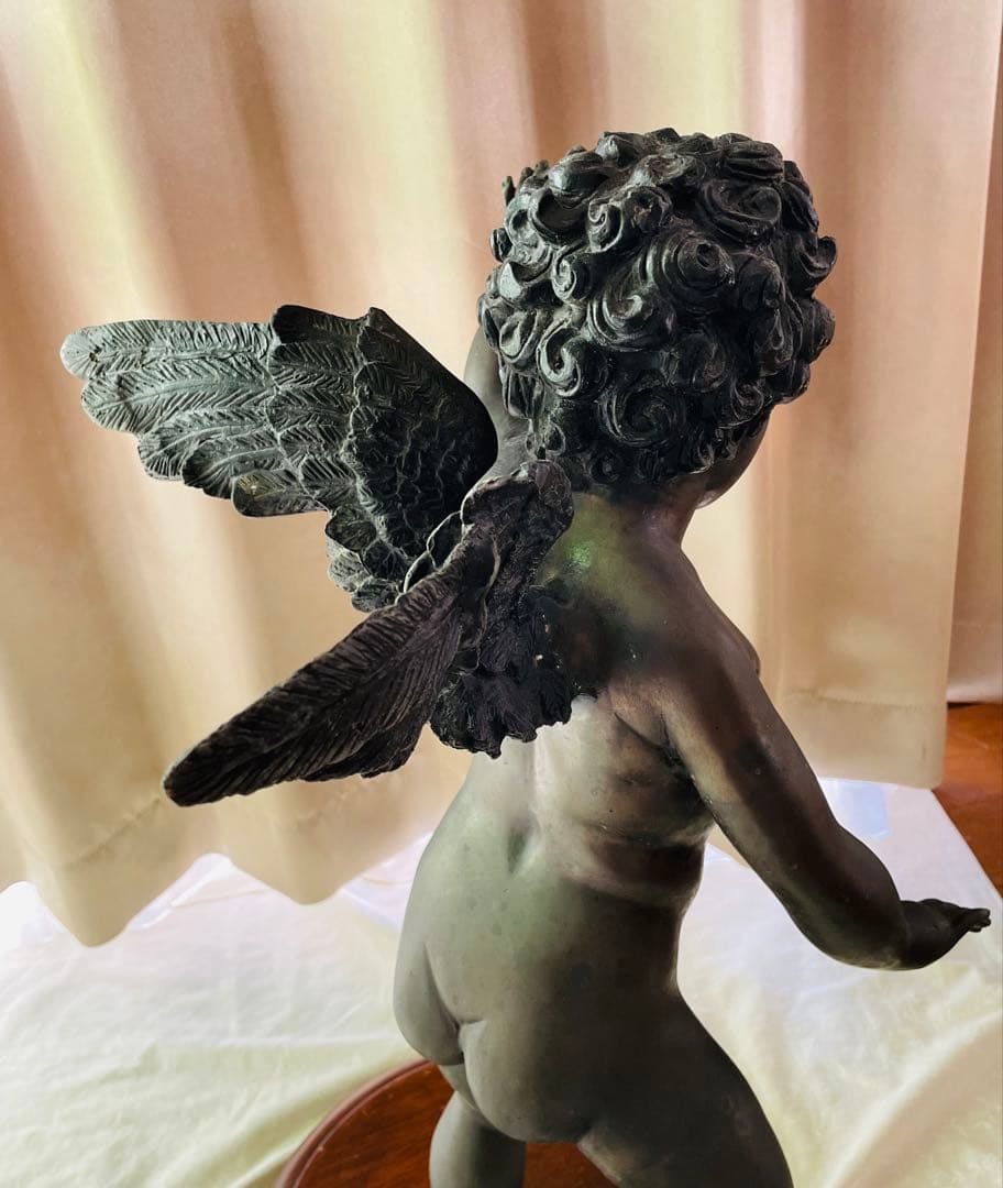 【天使】ブロンズ製 天使像 木製台座付き 高さ約65cm