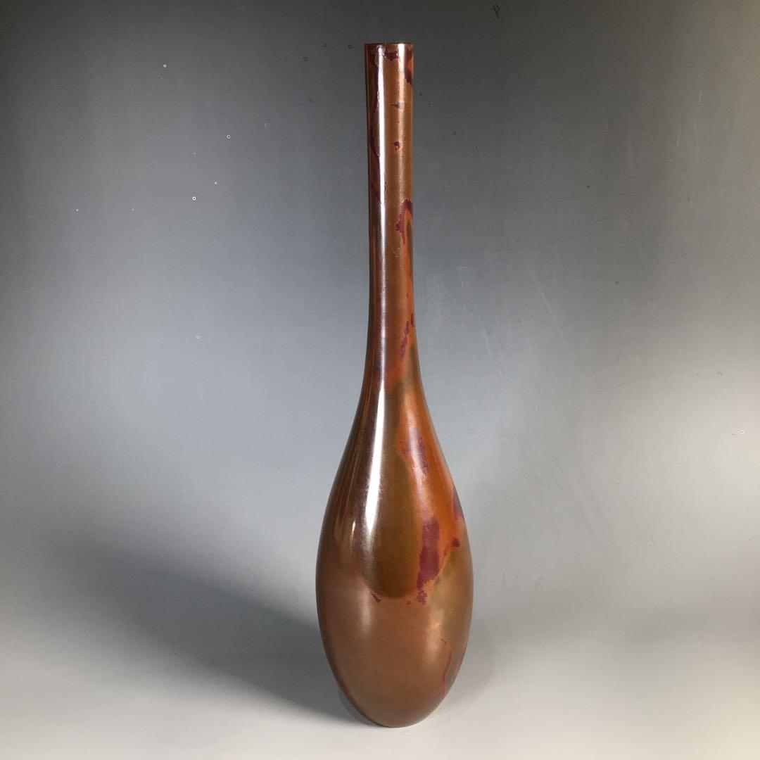 Ｎ２４６　花入　『鋳物師　金森紹栄造』『朱銅』『鶴首花入』　共箱　花器