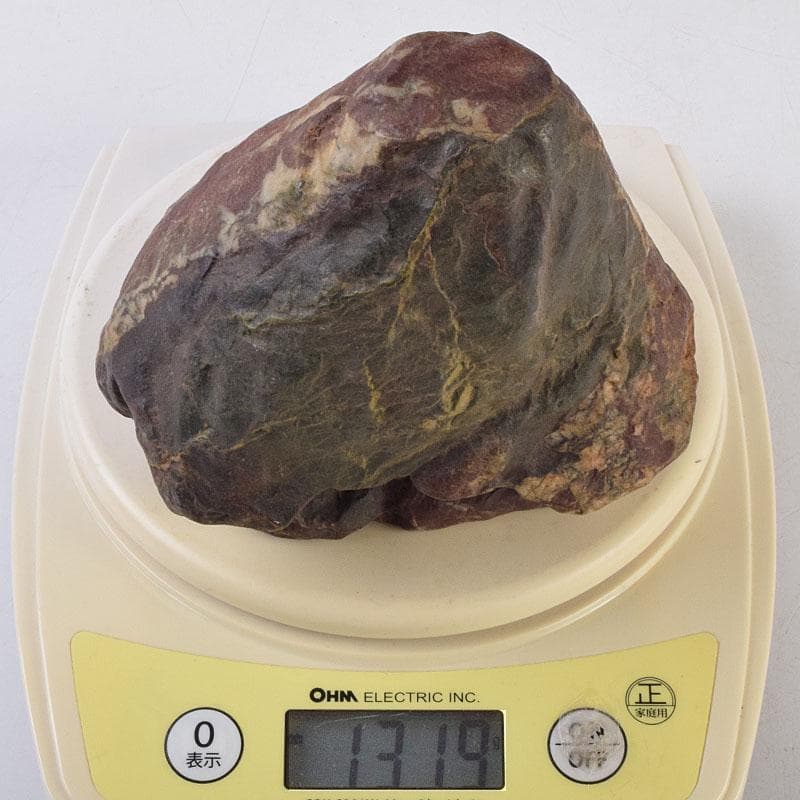 鑑賞石　天然石　赤石　赤玉石　葛屋　置物　約1319g　唐木台付　V　R9170