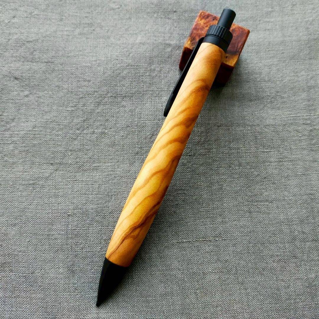 オリーブウッド　ハンドメイド　木軸シャープペン　0.5mm　天然木　ブラック