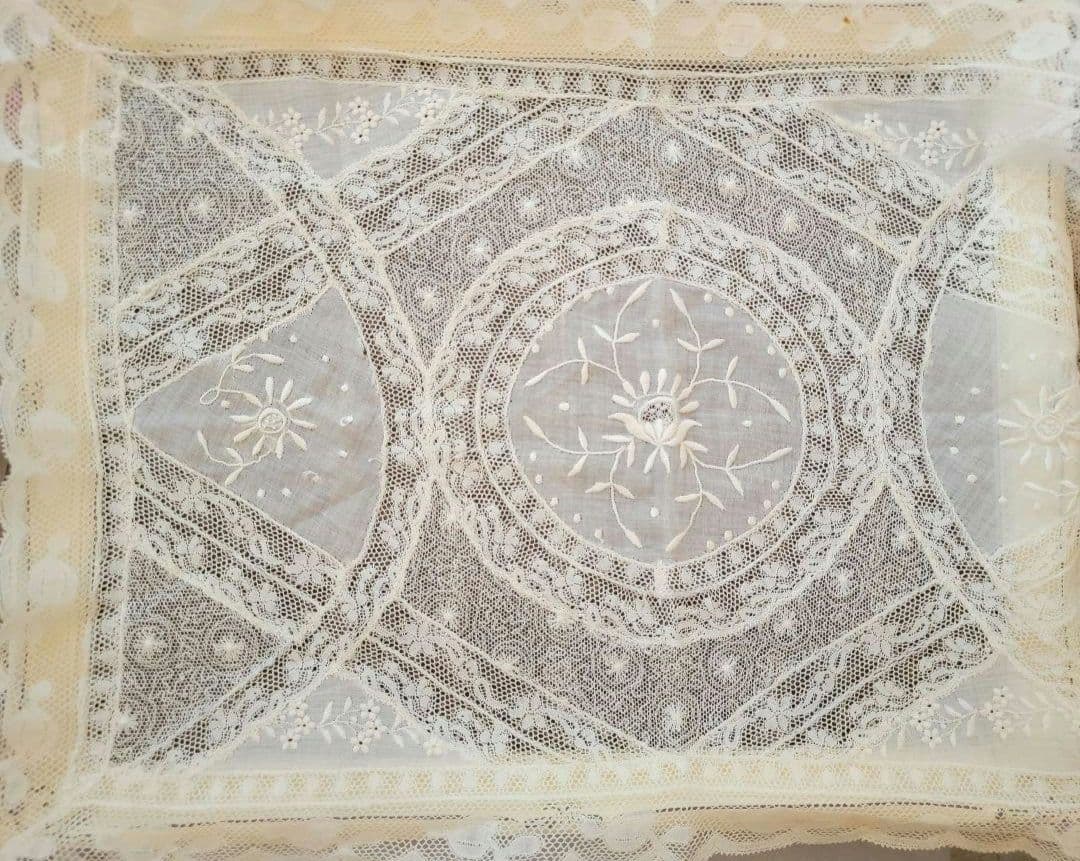 希少フランスアンティーク ノルマンディレース  レクタングルドイリー　レア長方形