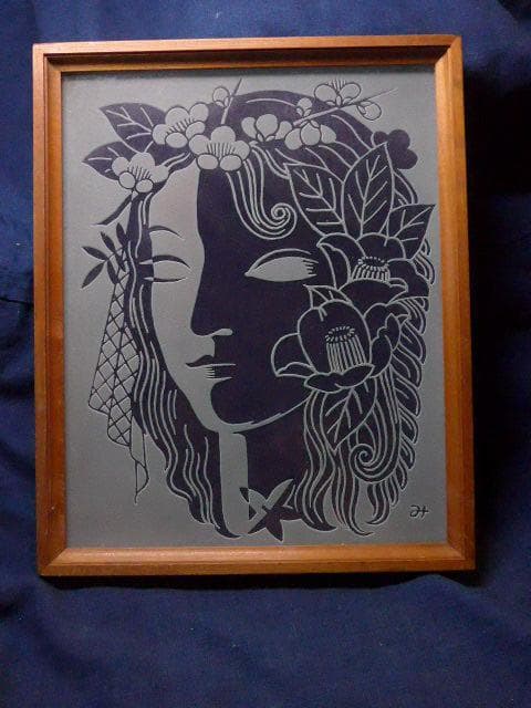 作者不詳、大変珍しいガラス絵です。サインあり