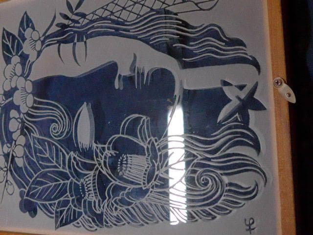 作者不詳、大変珍しいガラス絵です。サインあり