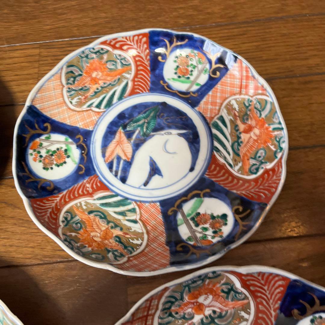 期間限定最終処分特価　古伊万里色絵　大皿五枚セット　完品　一枚おまけ　綺麗な状態
