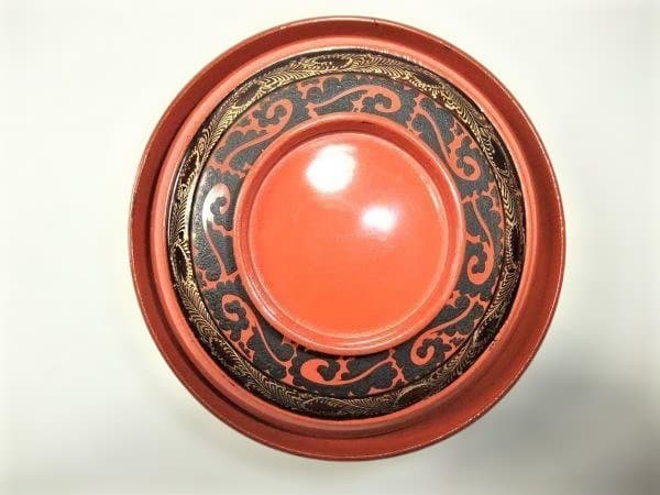 洗朱 吸物椀 10客 昭和18年 漆器 椀 10個セット オレンジと黒の装飾