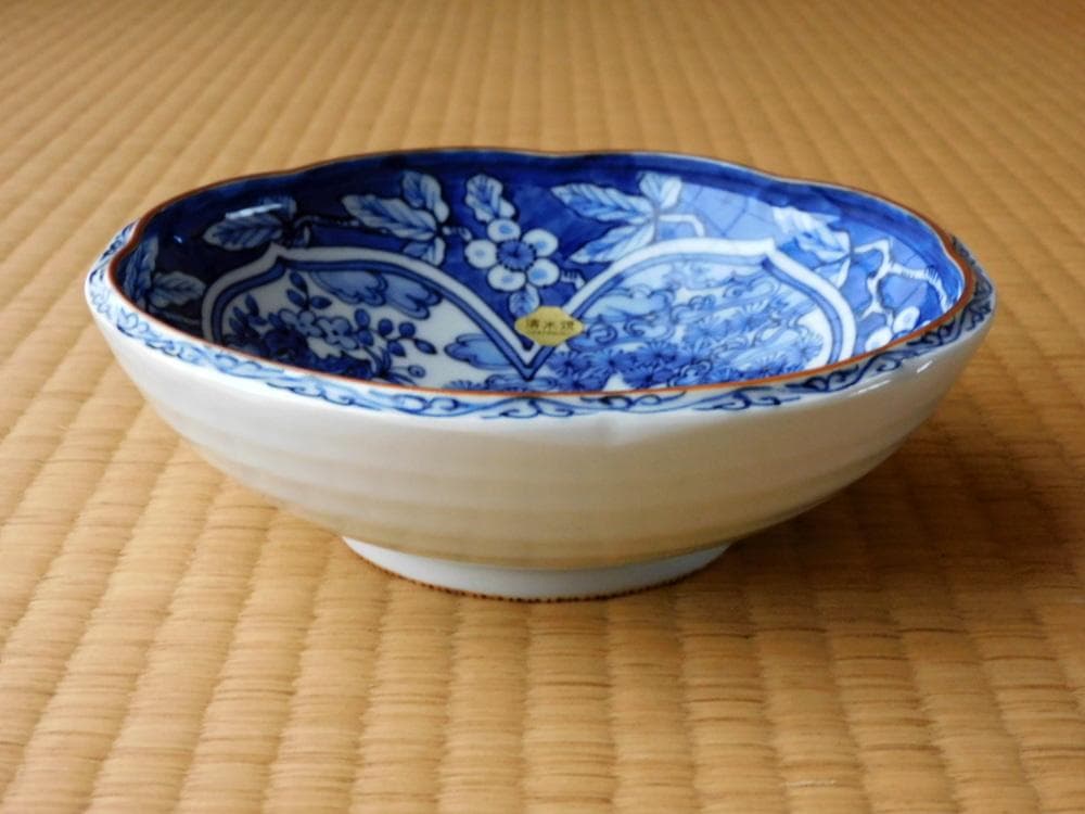 平安秀峰　清水焼　染付　菓子鉢　文人画