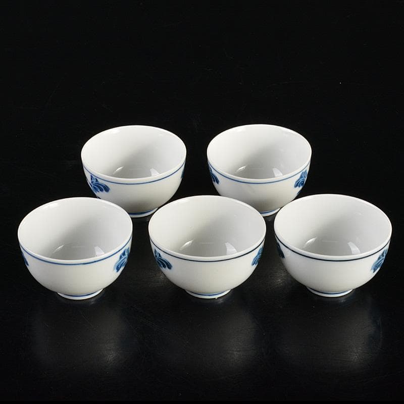 煎茶道具　賣茶好　染付　亥年白菜文　煎茶碗　5客　共箱　V　6194
